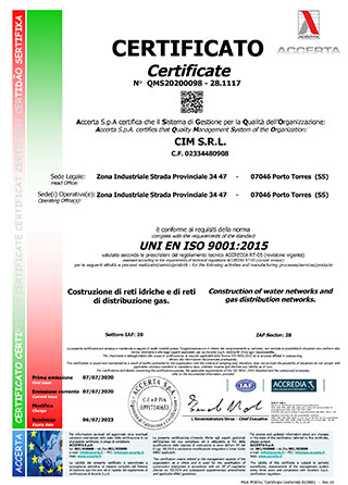 Certificato di Qualità UNI EN ISO 9001:2015 N. IT14/0538